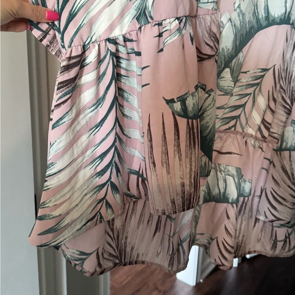 Summer Vacation Pink & Green Leaf Print Kimono Bathing Suit Pool Cover Up - Picture 5 of 7